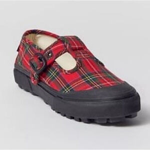 Like New Vans Style 93 Mary Jane Sneakers in a Red/Black Tartan Plaid Pattern
